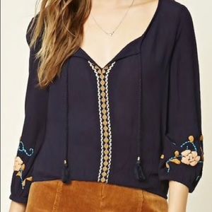 NWT Forever 21 Embroidered Peasant Top